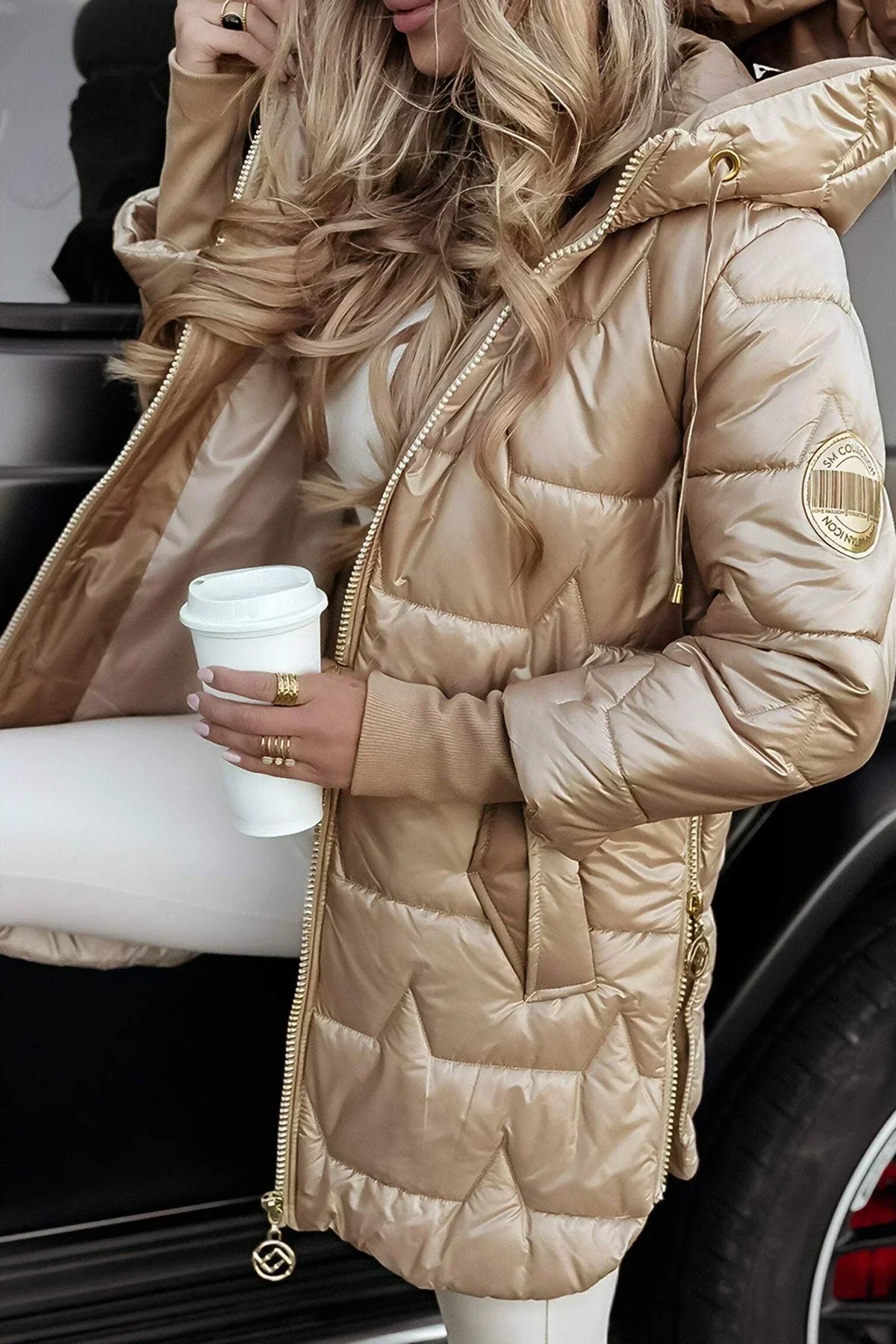 Talia - Women's Long Puffer Jacket with Drawstring Hood