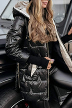 Talia - Women's Long Puffer Jacket with Drawstring Hood