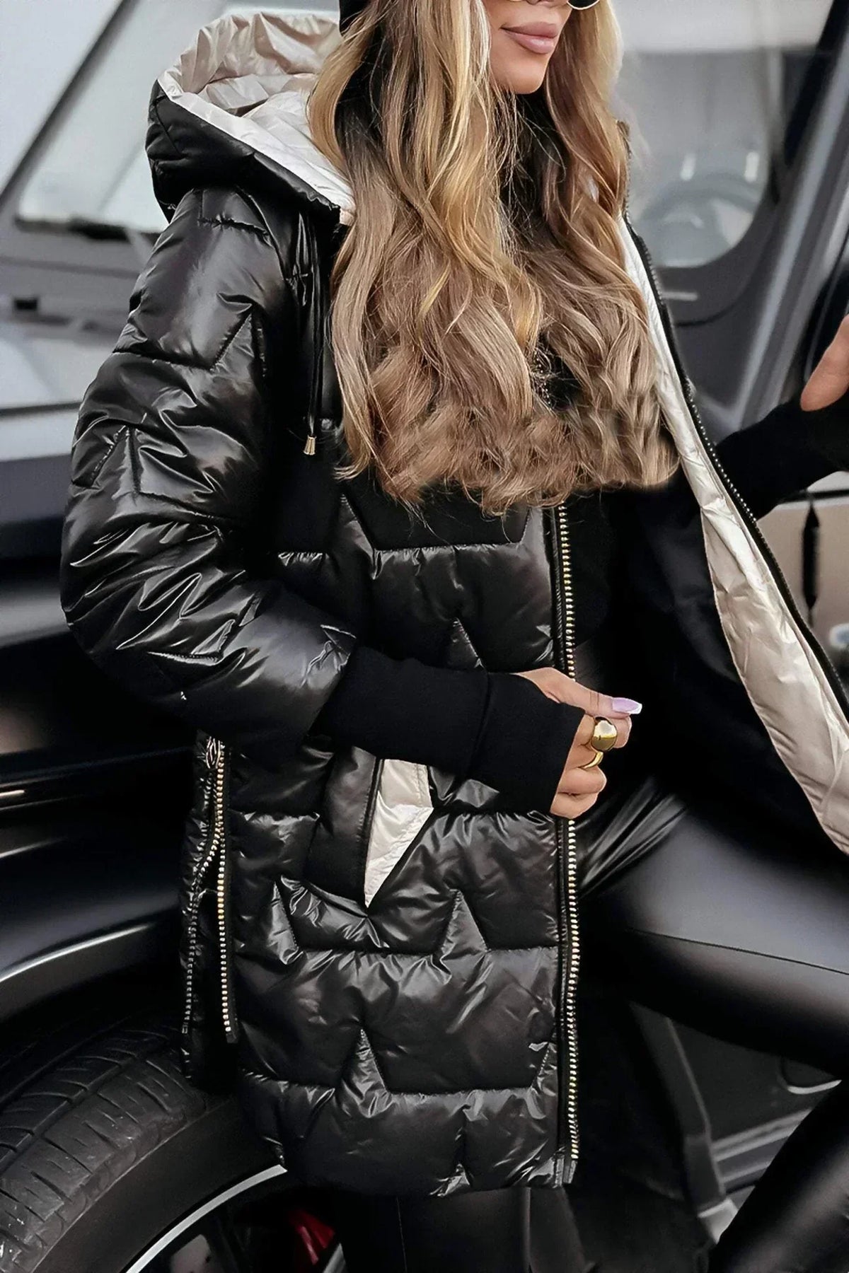 Talia - Women's Long Puffer Jacket with Drawstring Hood