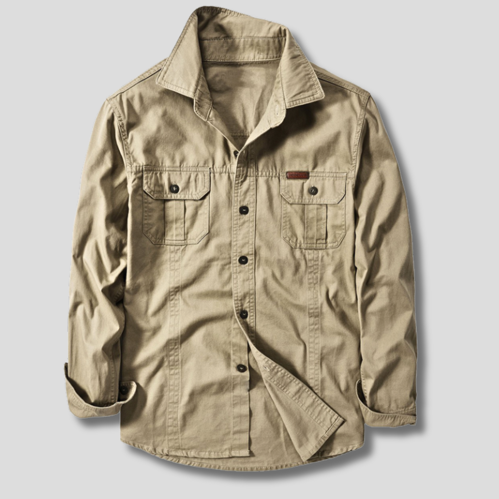Thaddeus - Men's Button-Front Cargo Shirt with Dual Chest Pockets