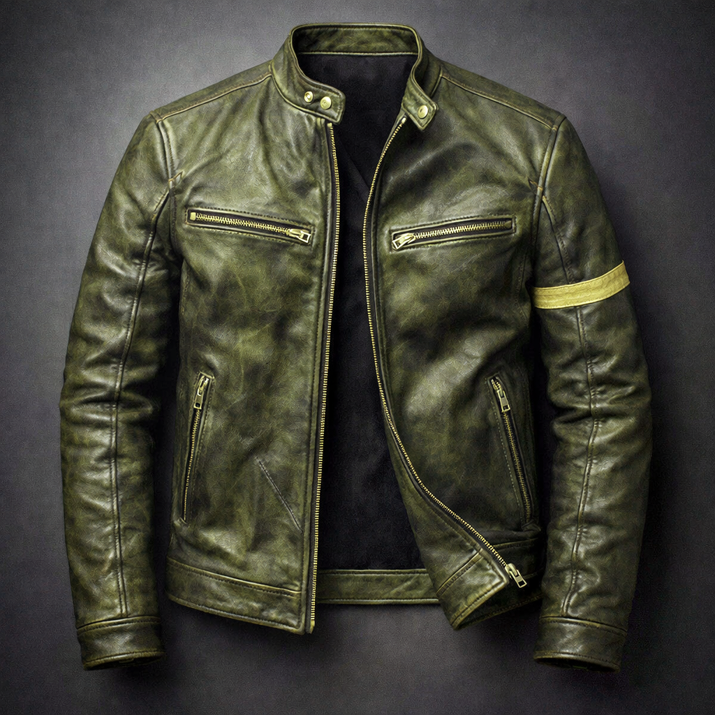 Theron - Men's Vintage Patina Leather Jacket with Zip Pockets