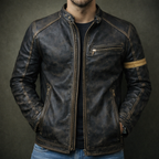 Theron - Men's Vintage Patina Leather Jacket with Zip Pockets