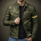 Theron - Men's Vintage Patina Leather Jacket with Zip Pockets