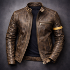 Theron - Men's Vintage Patina Leather Jacket with Zip Pockets