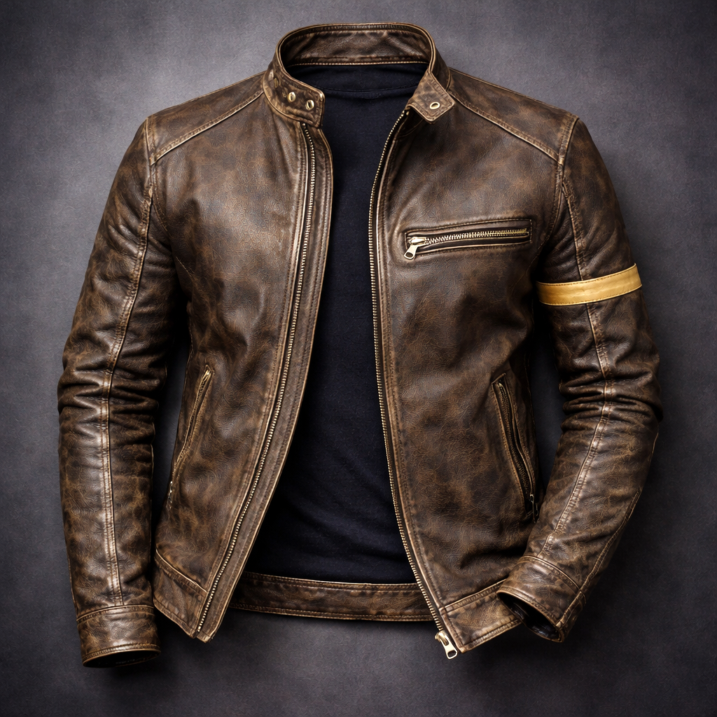 Theron - Men's Vintage Patina Leather Jacket with Zip Pockets