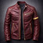Theron - Men's Vintage Patina Leather Jacket with Zip Pockets