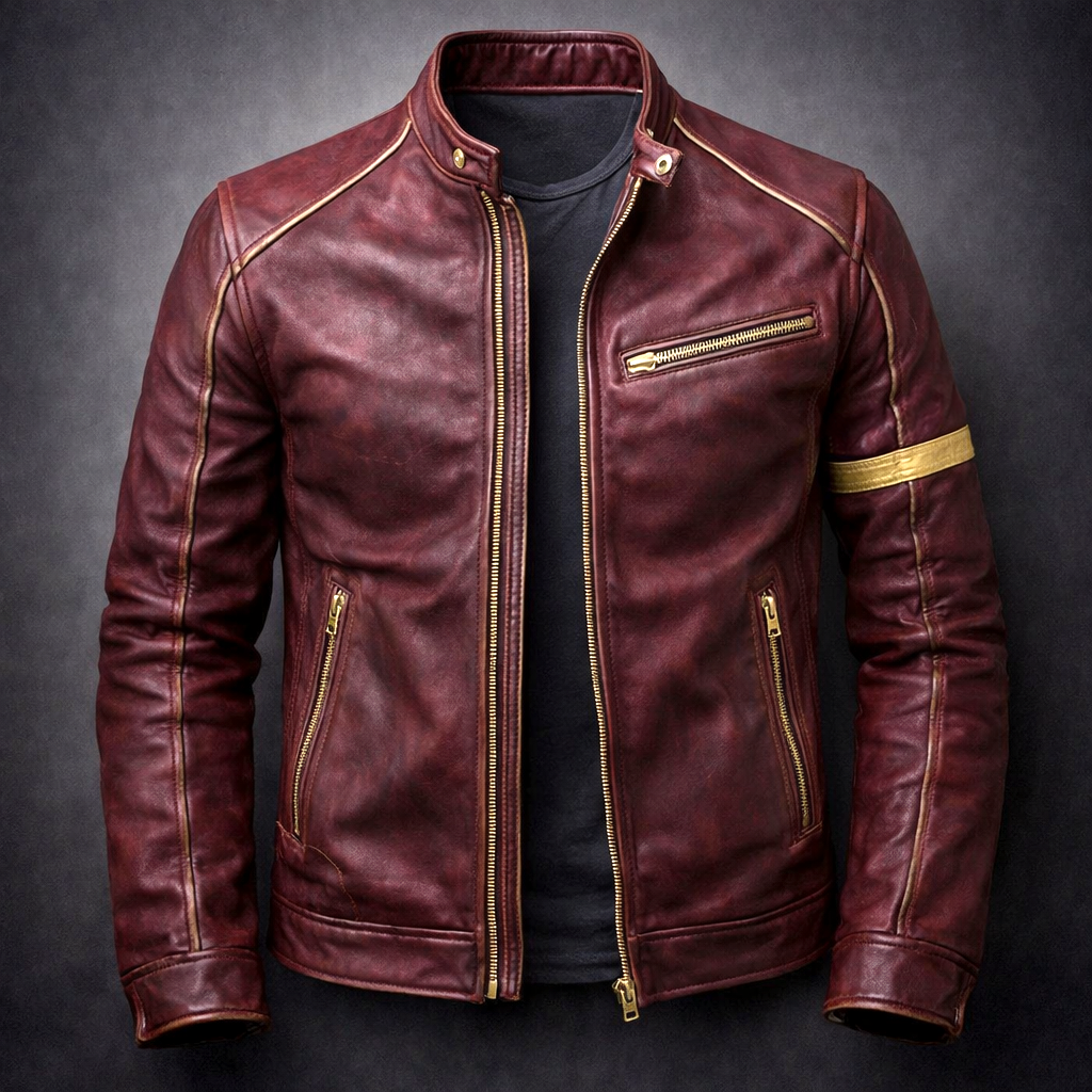 Theron - Men's Vintage Patina Leather Jacket with Zip Pockets