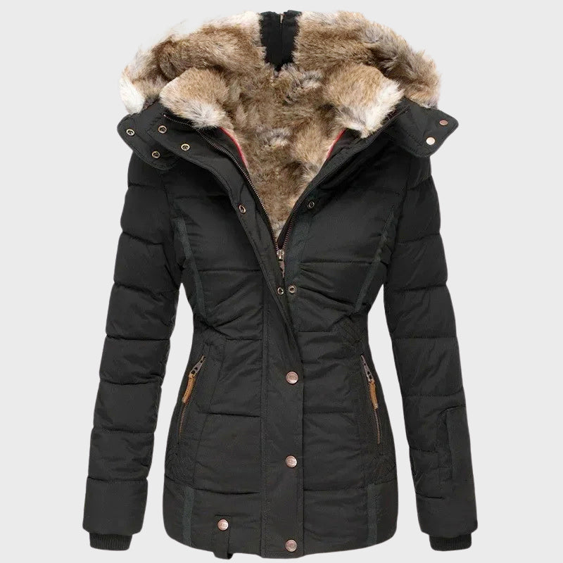 Valerie - Women's Quilted Puffer Jacket with Faux Fur Hood