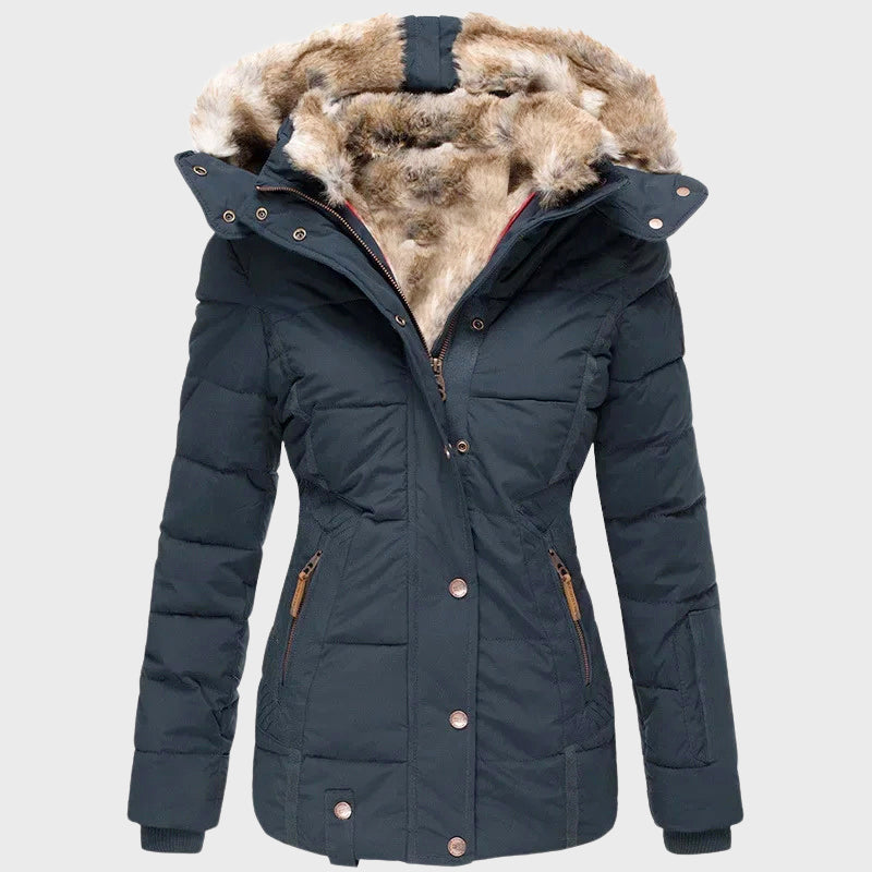 Valerie - Women's Quilted Puffer Jacket with Faux Fur Hood