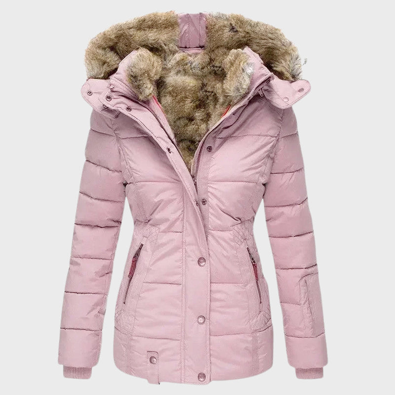 Valerie - Women's Quilted Puffer Jacket with Faux Fur Hood