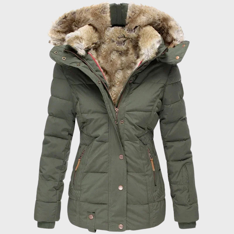 Valerie - Women's Quilted Puffer Jacket with Faux Fur Hood