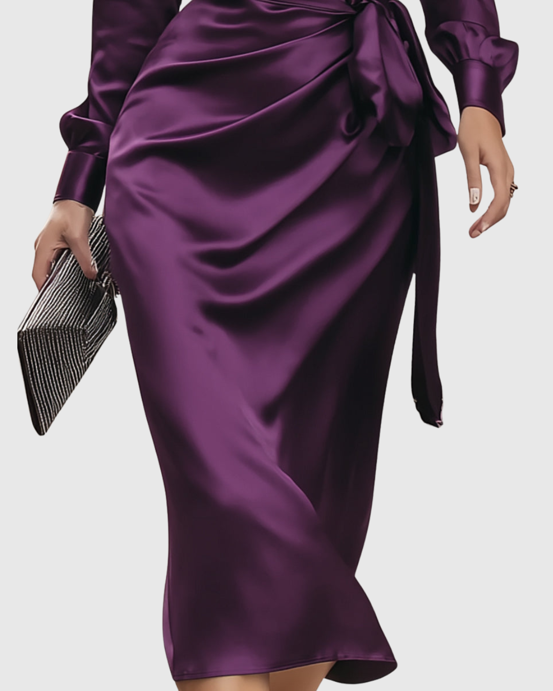 Venetia - Women's Satin Wrap Midi Dress with Tie Waist