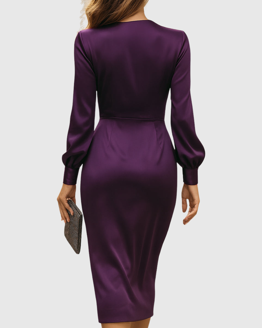 Venetia - Women's Satin Wrap Midi Dress with Tie Waist