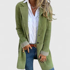 Viola - Women's Open-Front Long Cardigan with Button Detail