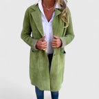 Viola - Women's Open-Front Long Cardigan with Button Detail