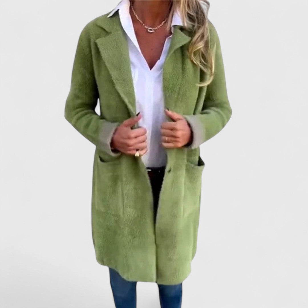 Viola - Women's Open-Front Long Cardigan with Button Detail