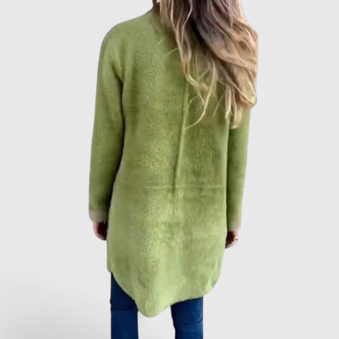 Viola - Women's Open-Front Long Cardigan with Button Detail