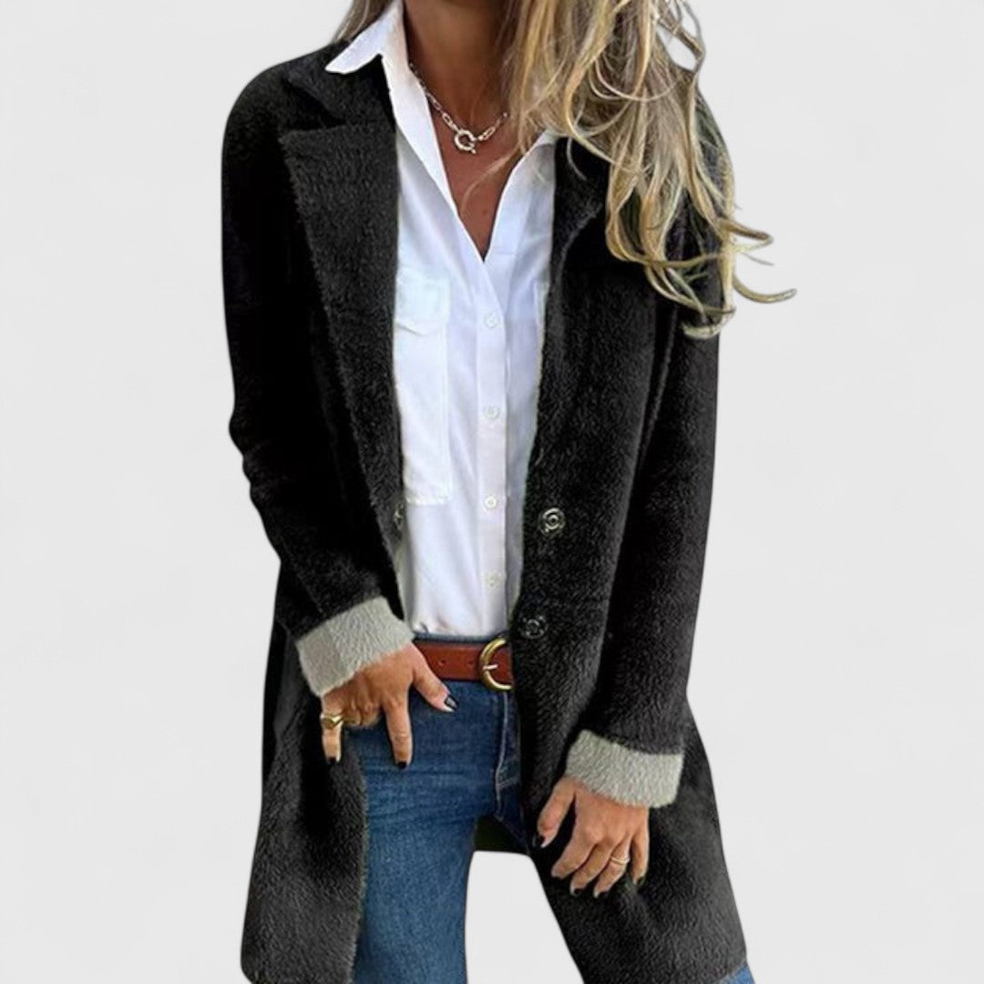 Viola - Women's Open-Front Long Cardigan with Button Detail