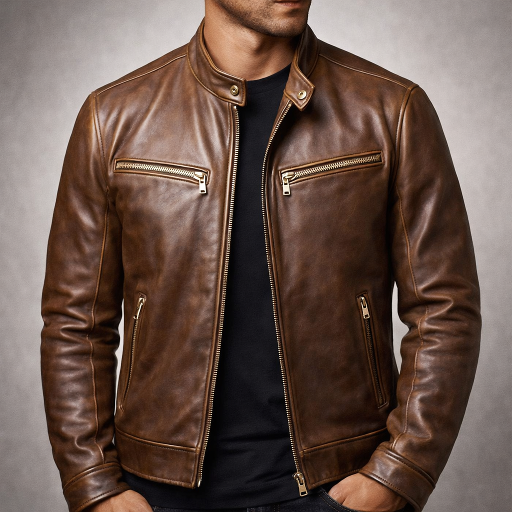 Weston - Men's Zip-Front Leather Jacket with Chest Pockets