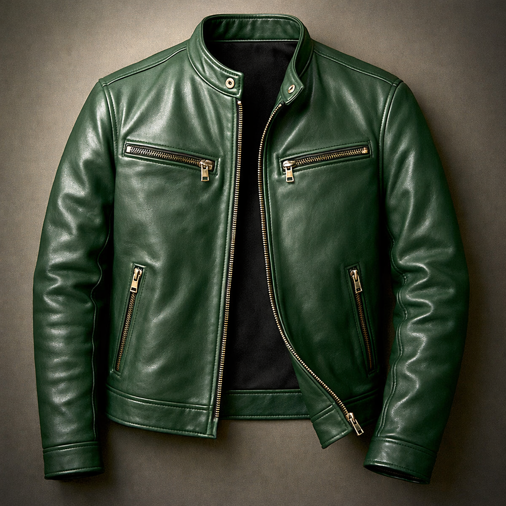 Weston - Men's Zip-Front Leather Jacket with Chest Pockets