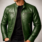 Weston - Men's Zip-Front Leather Jacket with Chest Pockets