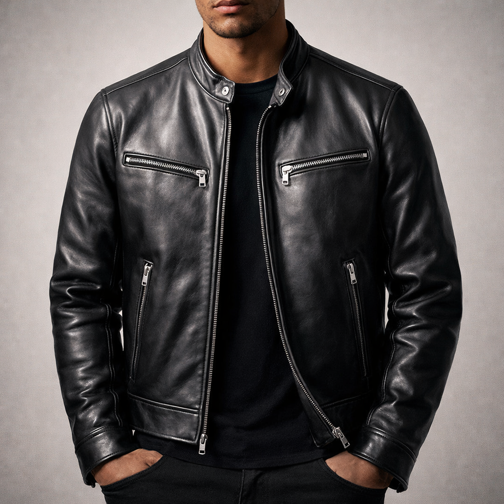 Weston - Men's Zip-Front Leather Jacket with Chest Pockets