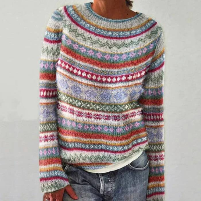 Willa - Women's Multi-Stripe Fair Isle Crew Neck Sweater