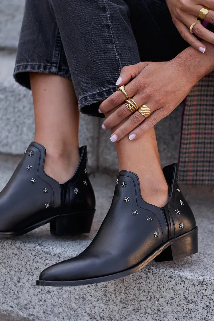 Willa - Women's Pointed Ankle Boots with Star Studs