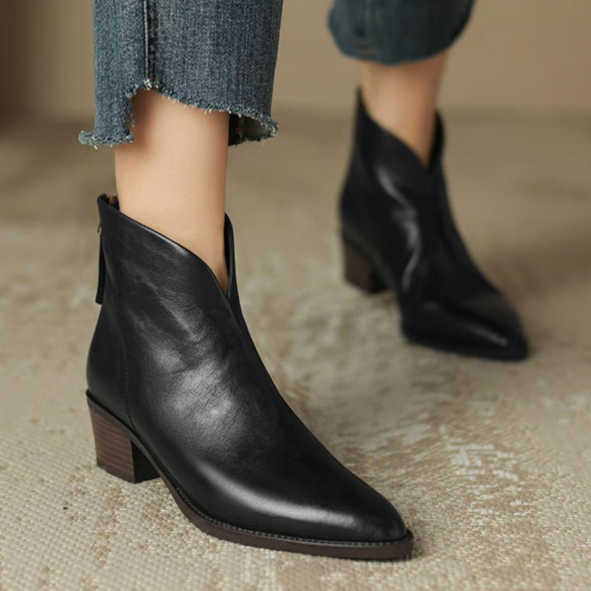 Winona - Women's Pointed-Toe Stacked Heel Ankle Boots 