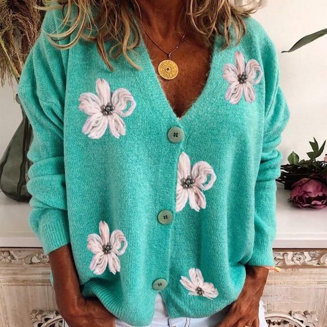 Yvette - Women's Button-Front Floral Cardigan