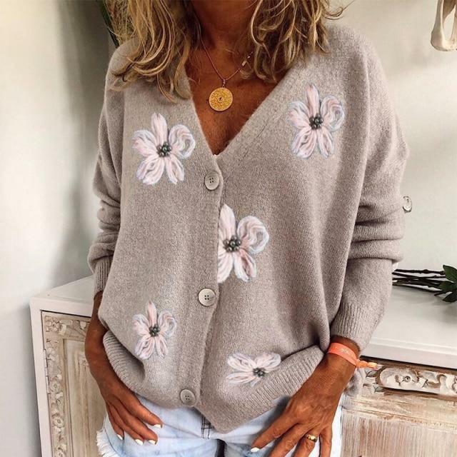 Yvette - Women's Button-Front Floral Cardigan