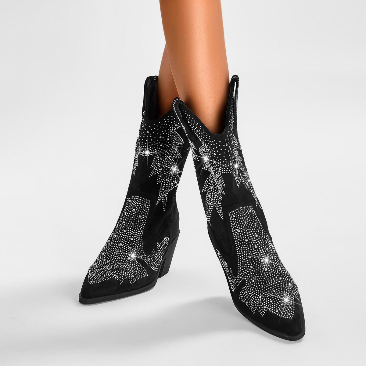 Yvette - Women's Rhinestone Western Ankle Boots