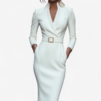 Zoe - Women's Buckle-Belted Wrap Dress with Three-Quarter Sleeves