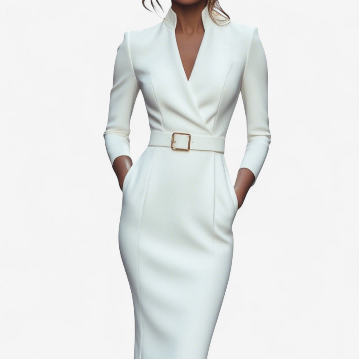 Zoe - Women's Buckle-Belted Wrap Dress with Three-Quarter Sleeves