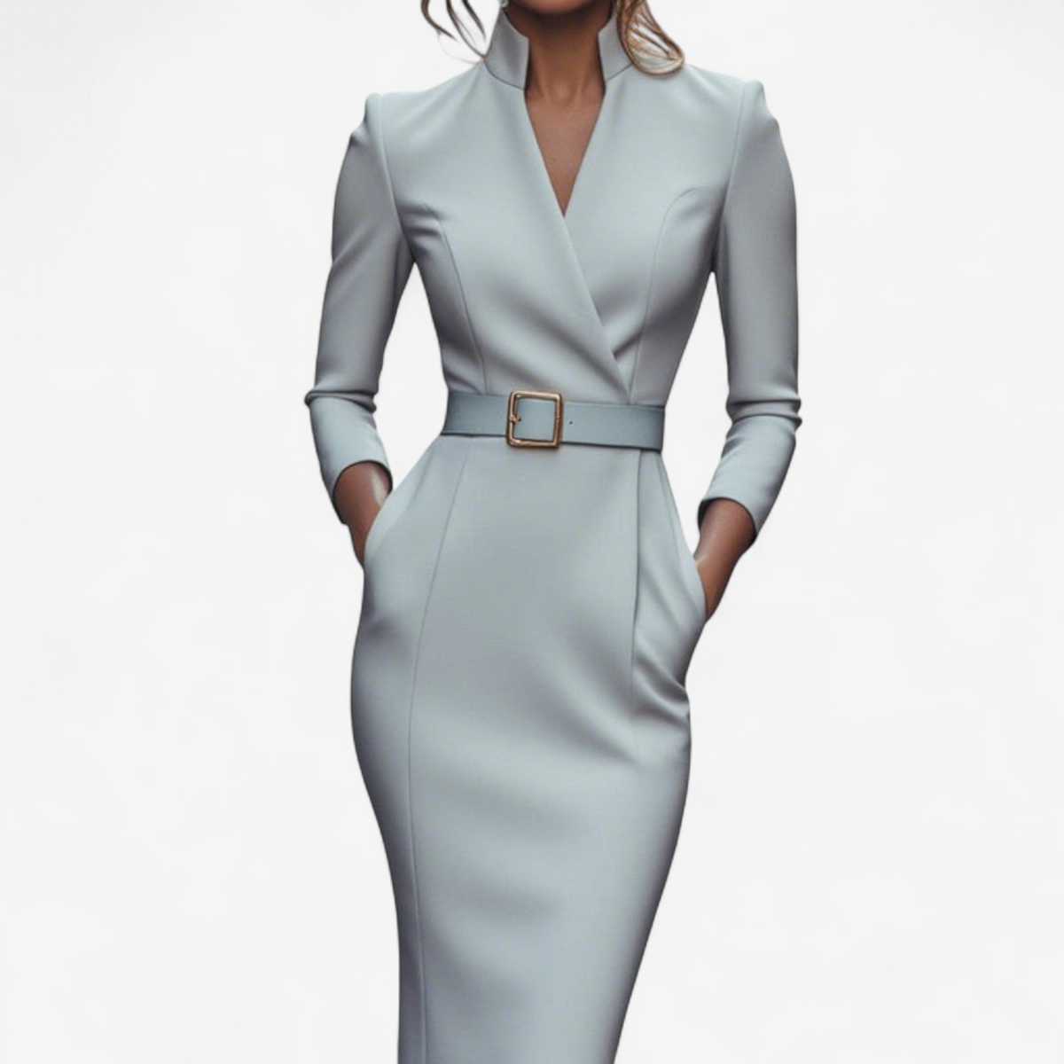 Zoe - Women's Buckle-Belted Wrap Dress with Three-Quarter Sleeves